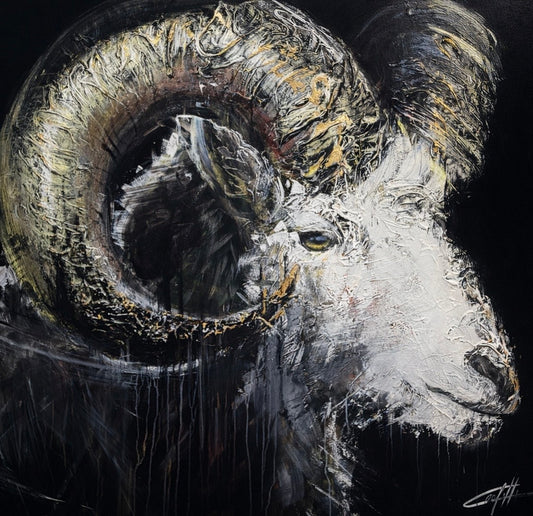 The master of the peaks, beautiful and textured animal painting by Confetti artist, modern and abstract