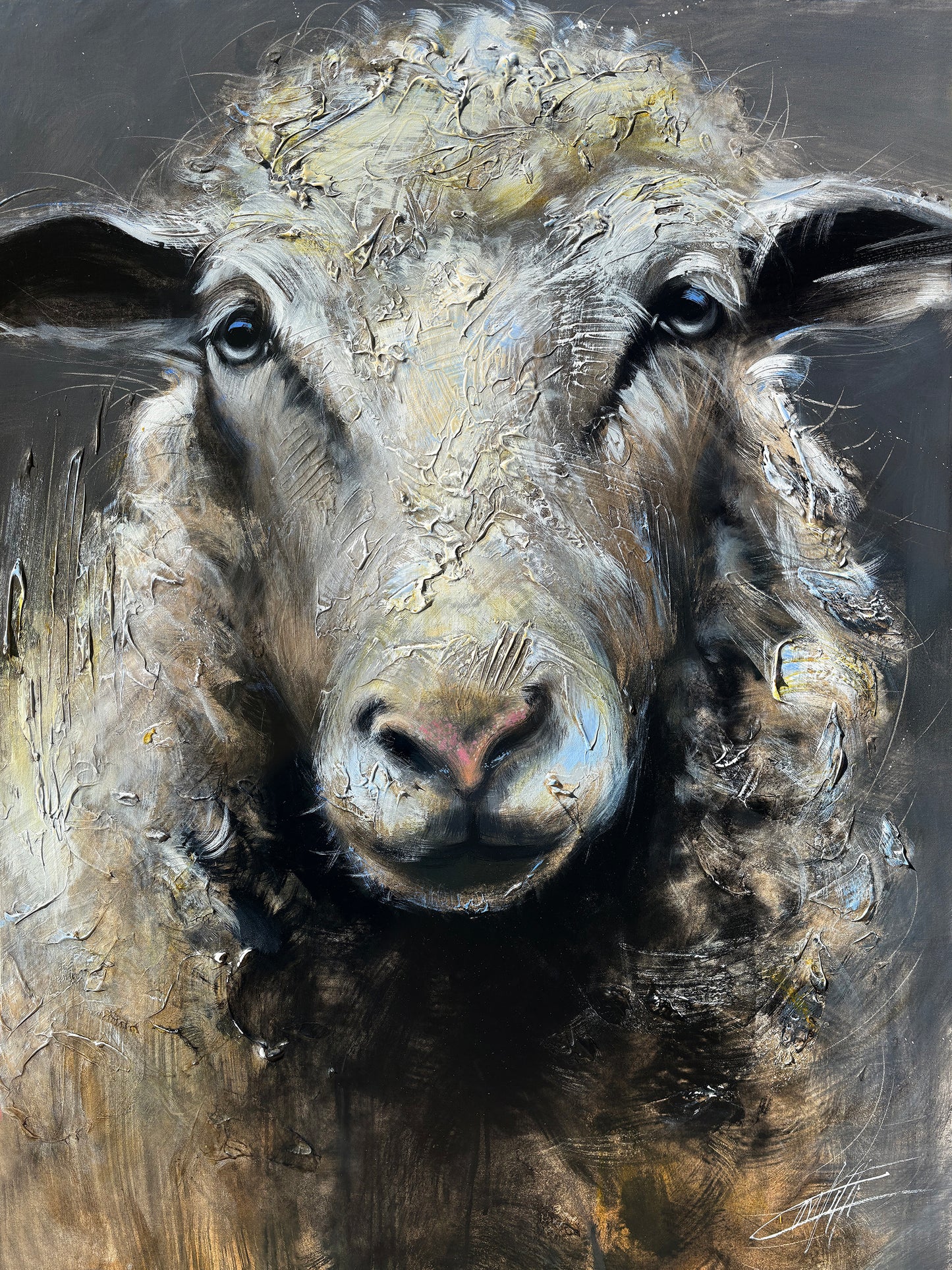 La douceur des collines, le mouton, art print texturé par l'artiste Confetti, moderne, abstrait