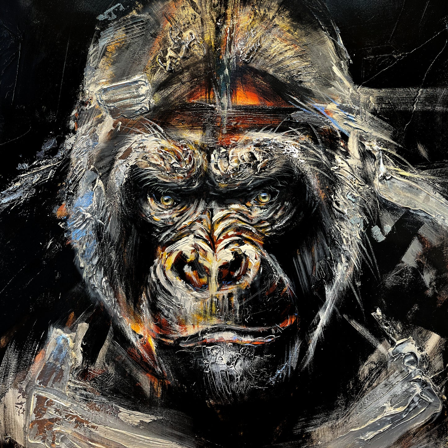 Silver expression the gorilla/ art print by confetti artist, passionnate gorilla painting, black background