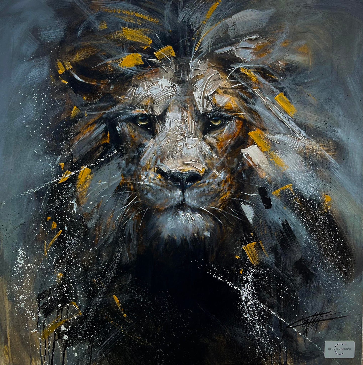 Lion of the destiny, modern, gray, gold, strong, passionate, lion