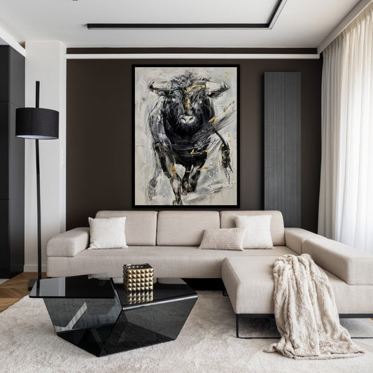 Trattorio the bull / painted by Confetti, passionnate black and white and gold bull