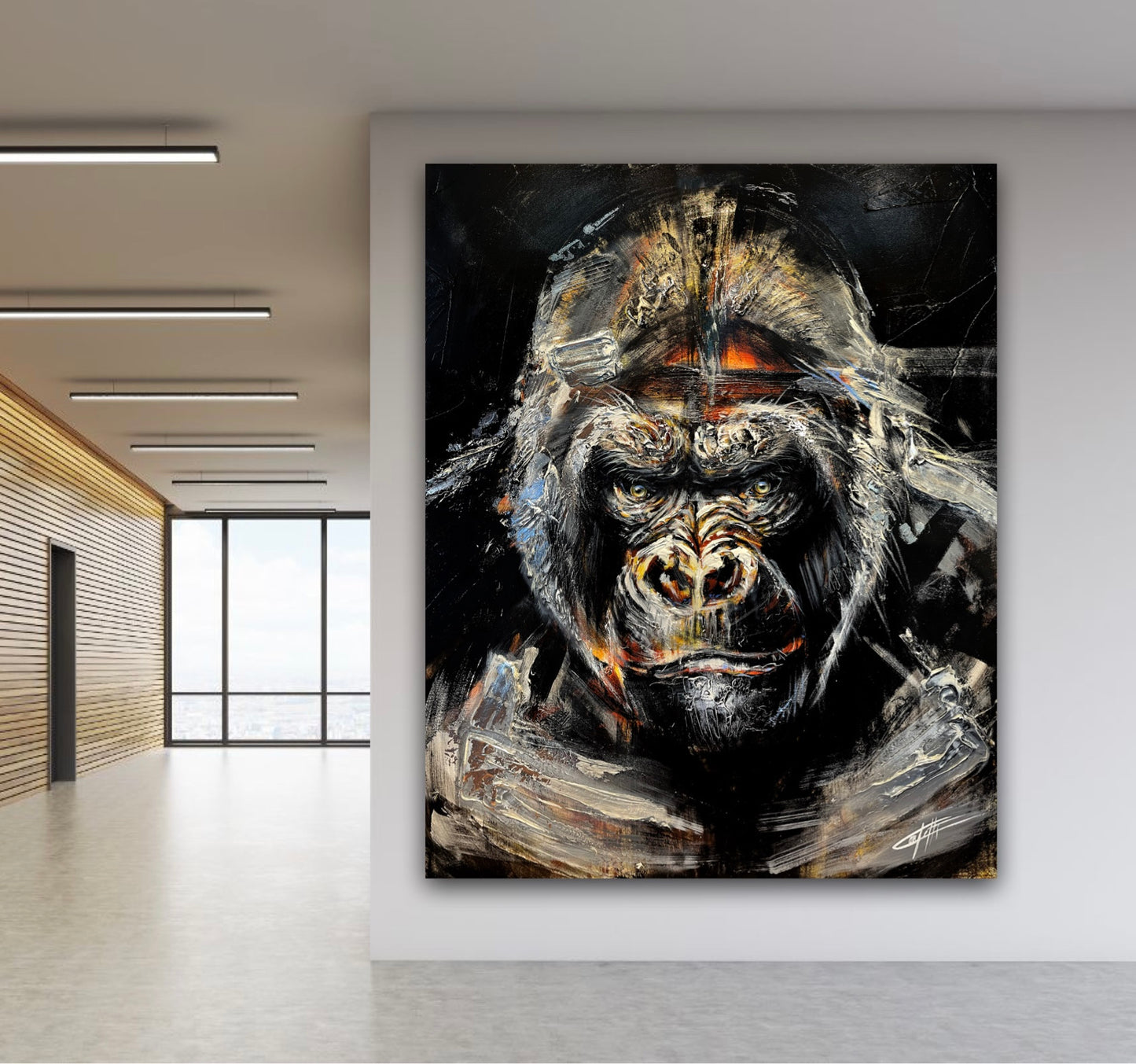 Silver expression the gorilla/ art print by confetti artist, passionnate gorilla painting, black background