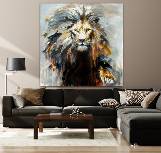 Monarque, le lion/peinture de lion moderne avec passion par l'artiste confetti