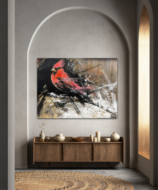 La présence du cardinal , art print texturé par l'artiste Confetti,  moderne , abstraite