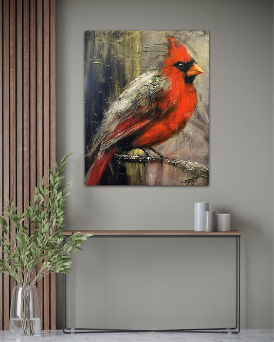 Toujours près de moi, le cardinal, art print texturé par l'artiste Confetti, moderne, abstrait