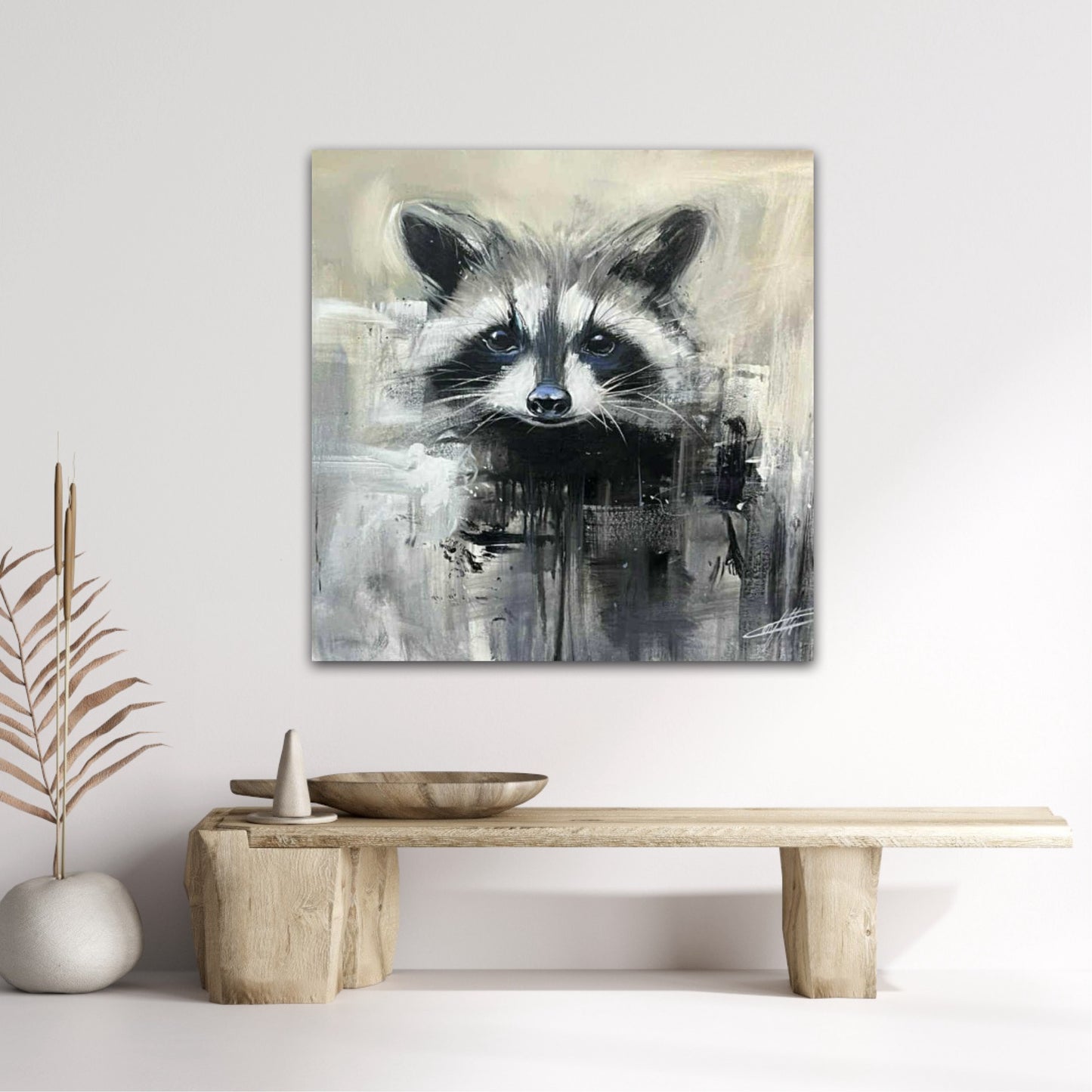 Little watchman of the woods, the racoon, textured art print by Confetti artist, modern, abstract