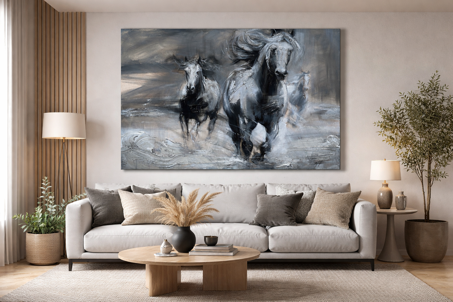 The untamed of the wind, the horses , art print painting by Confetti artist with a lot of texture, abstract and modern