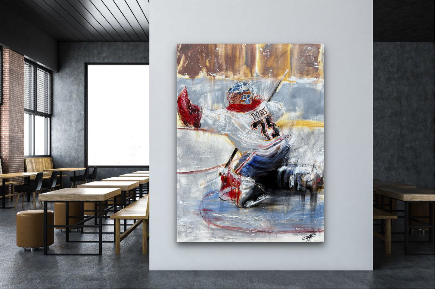 The flaming mitt of Jakub Dobes  / textured art print by Confetti artist, modern, abstract, hockey, Goalie, painting