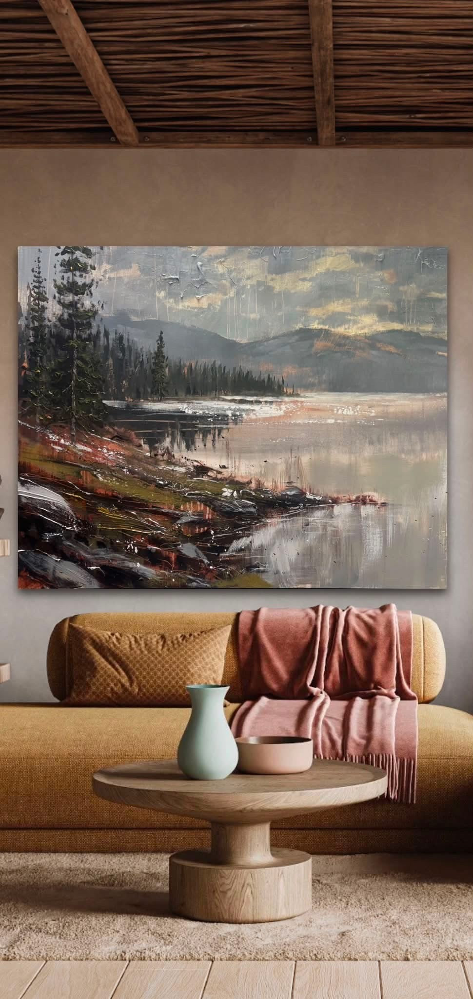 Un instant de grace sur le lac, la peinture originale de l'artiste Confetti avec beaucoup de texture