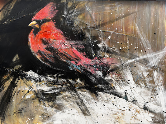 La présence du cardinal , art print texturé par l'artiste Confetti,  moderne , abstraite
