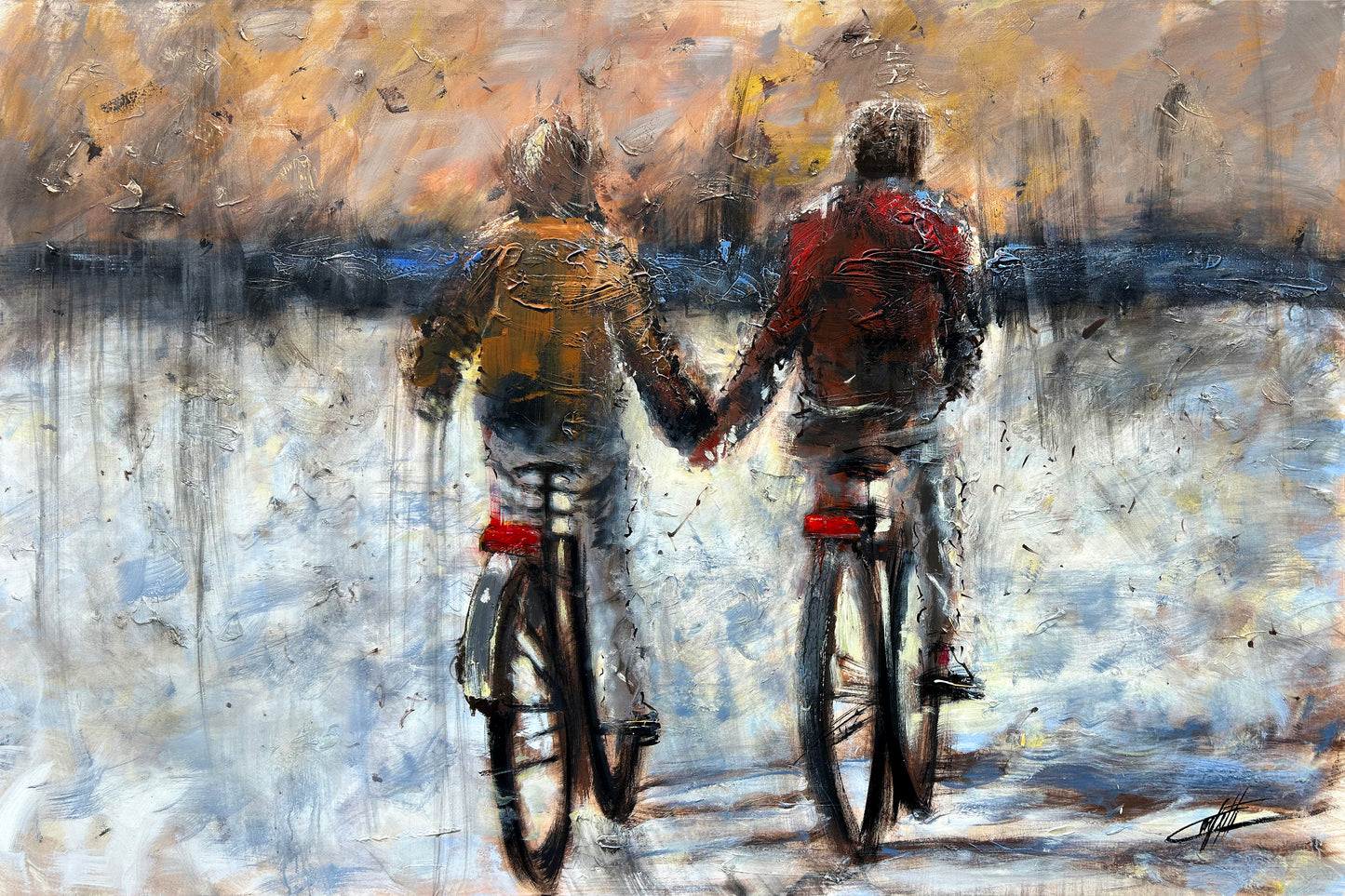 La romance a vélo, art print de l'artiste Confetti avec beaucoup de texture, abstrait, moderne