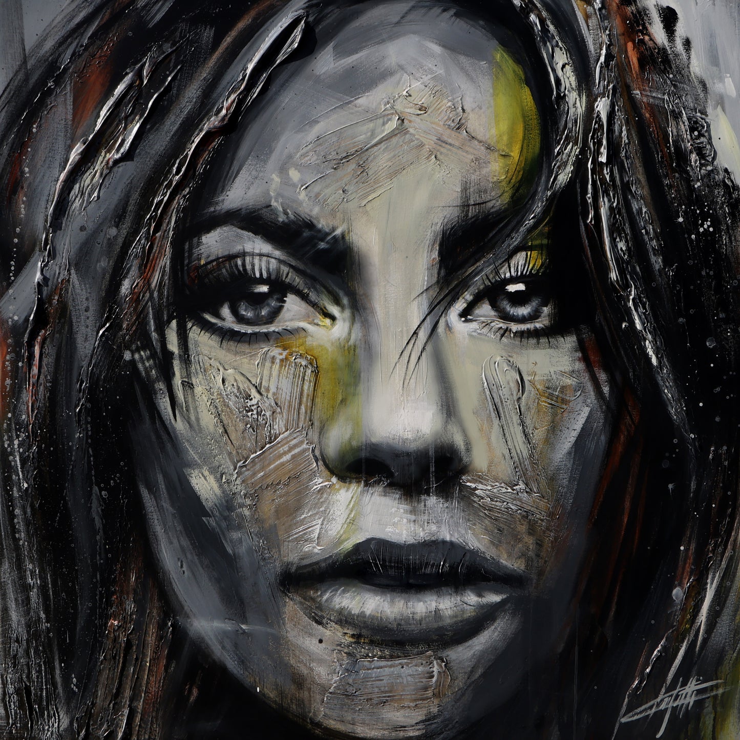 Lady Gaga, textured art print by Confetti artist, modern, abstract, black and gray