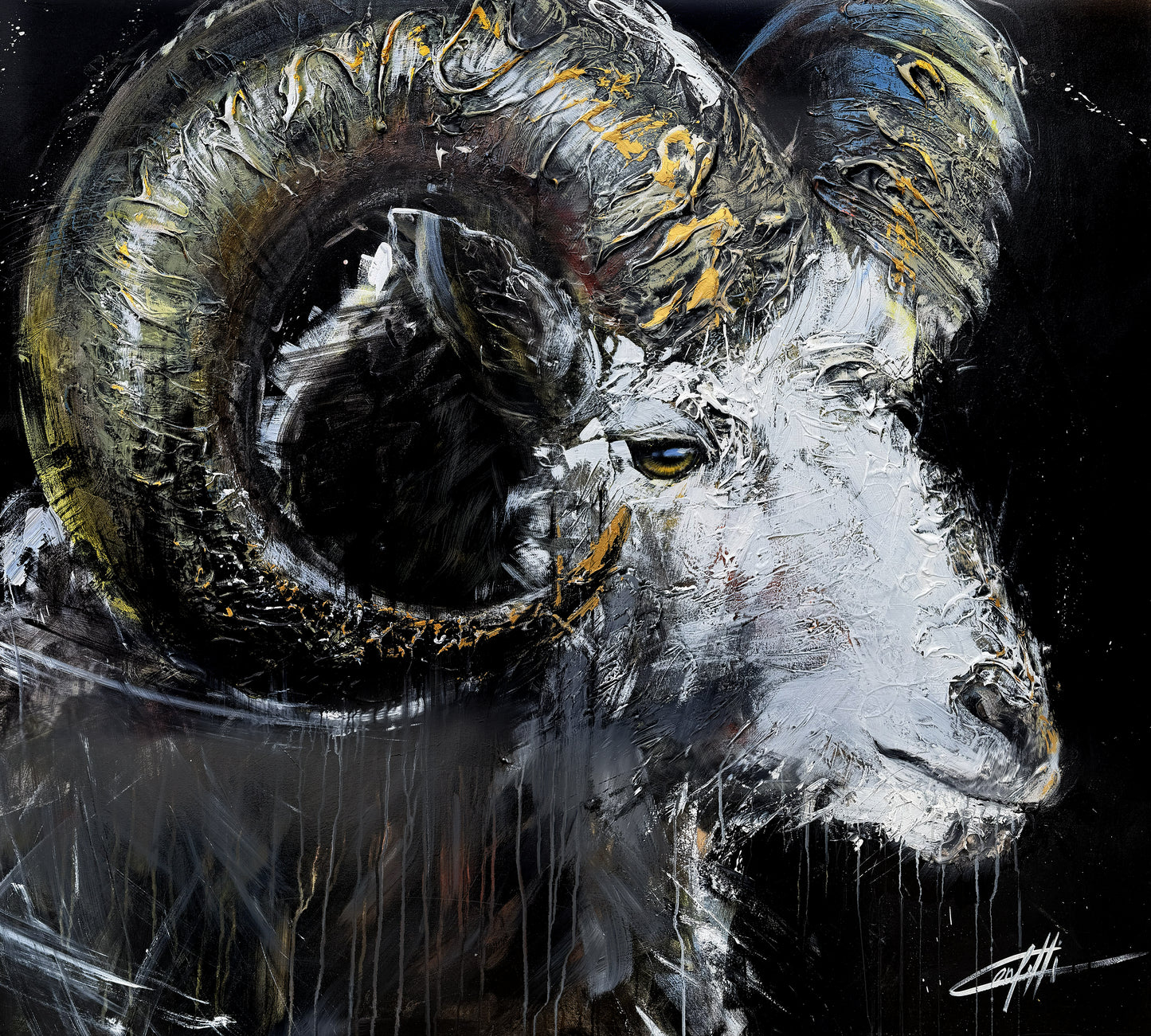 The master of the peaks, the ram,  textured art print from the artist Confetti, modern, abstract
