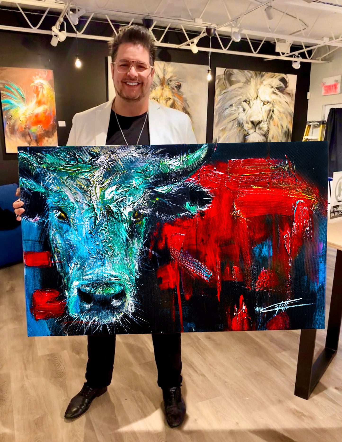 Confetti Artist: bullfighting shine, original painting/ texturized passionnate painting of an intense coloful bull