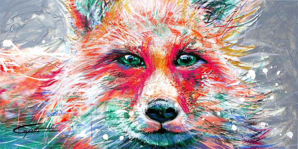 renard coloré, Jacob le renard, / peinture de l'artiste Confetti, moderne avec texture, renard passionné
