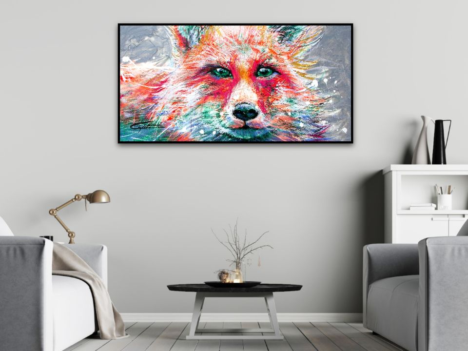 Confetti Artist: colorful fox, Jacob the fox, / painting by Confetti artist, modern with texture, passionate fox
