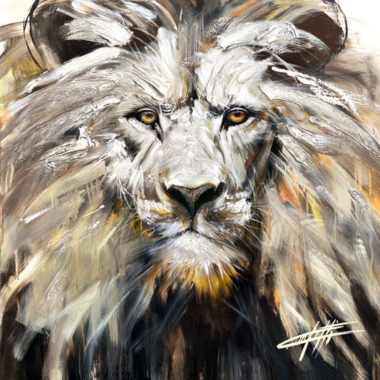 🔴 Rugissement Royale , le lion, tableau original, moderne avec grande texture par l'artiste Confetti