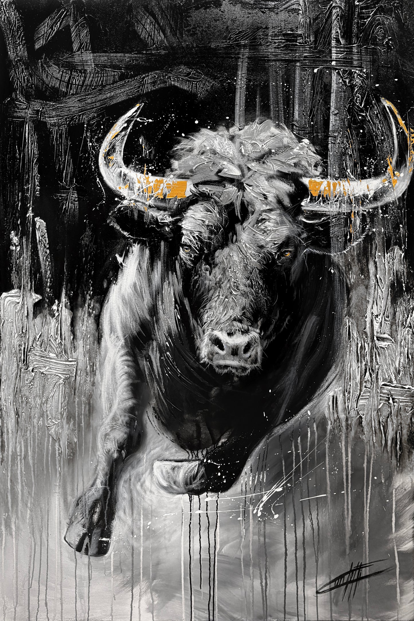 Victorius et Prosperitas , art print texturé par l'artiste Confetti, taureau moderne, abstrait