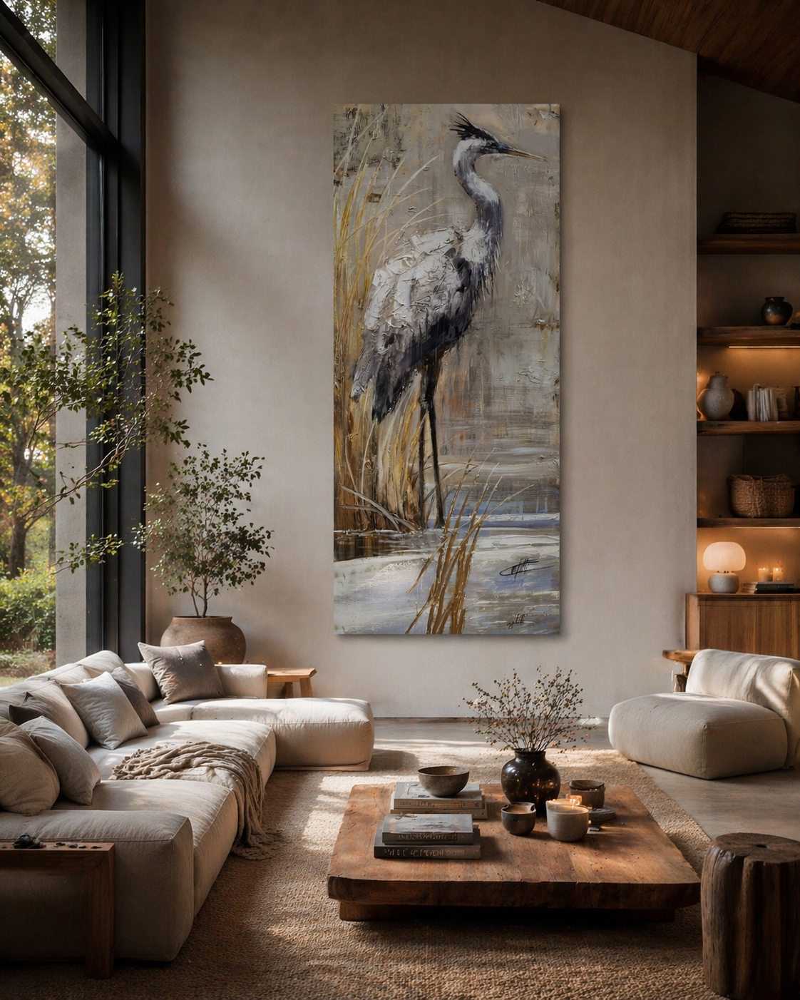 The sentinel of the marshes, the heron , modern art print by the artist Confetti, textured, abstract,modern