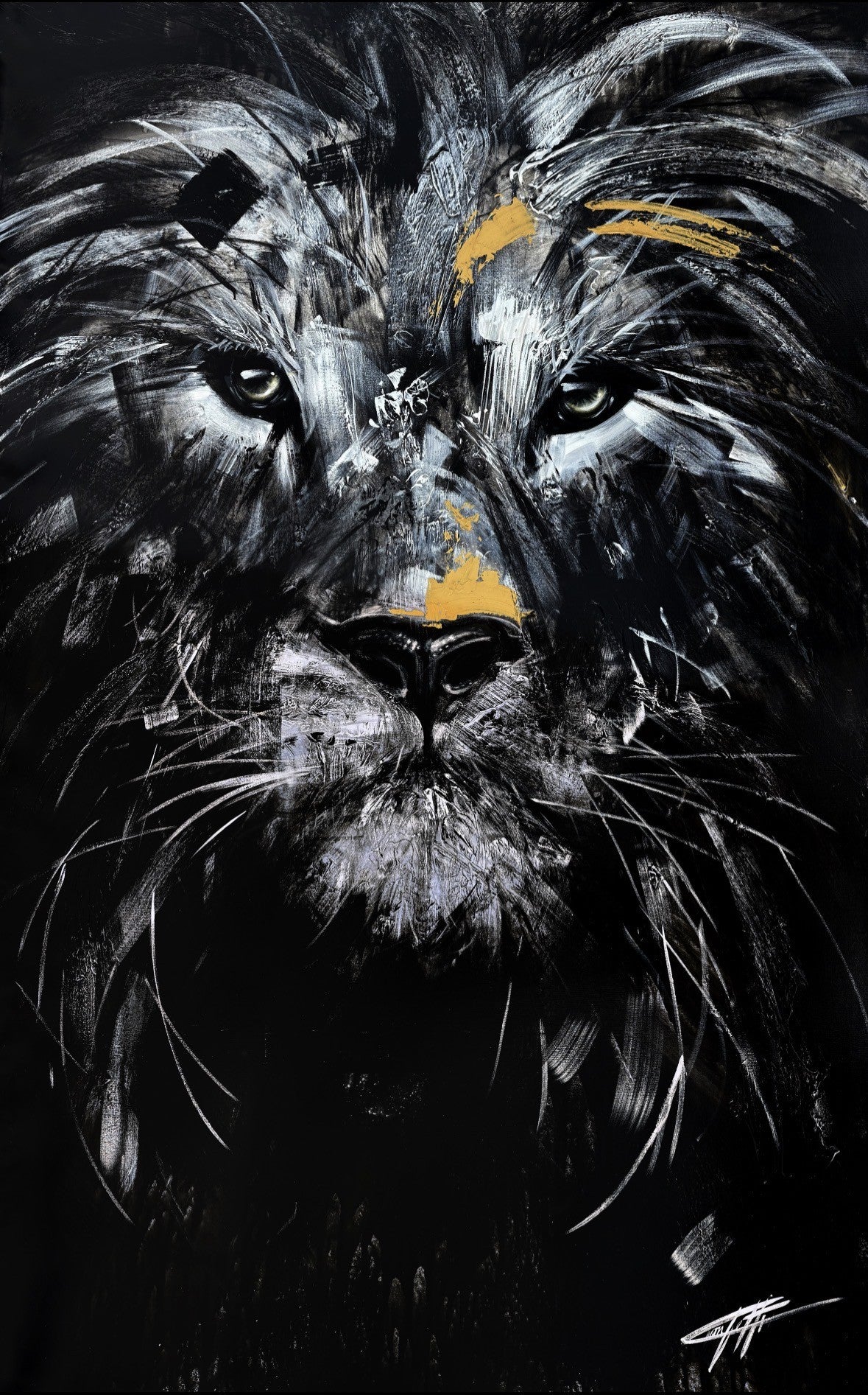La résilience, le lion, art print par l'artiste Confetti, texturé, moderne, abstrait