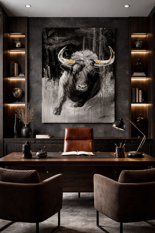 Victorius and prosperity, textured art print from the artist Confetti, modern bull, abstract