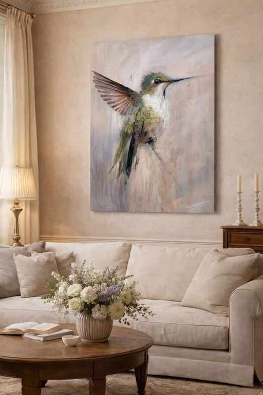  Force délicate, le colibri, art print texturé par l'artiste Confetti, moderne, abstrait