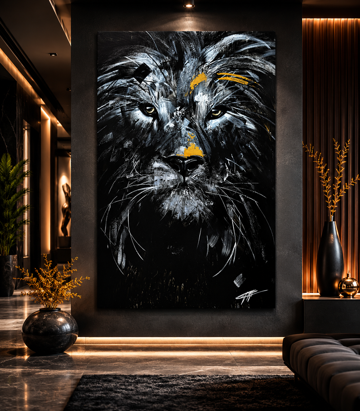 La résilience, le lion, art print par l'artiste Confetti, texturé, moderne, abstrait