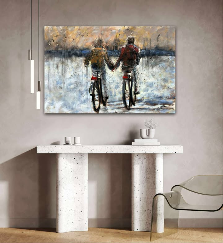 La romance a vélo, art print de l'artiste Confetti avec beaucoup de texture, abstrait, moderne