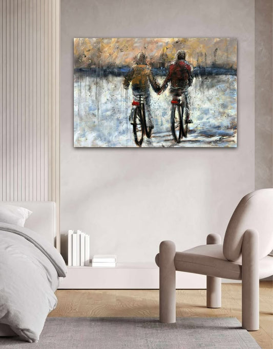 La romance a vélo, art print de l'artiste Confetti avec beaucoup de texture, abstrait, moderne