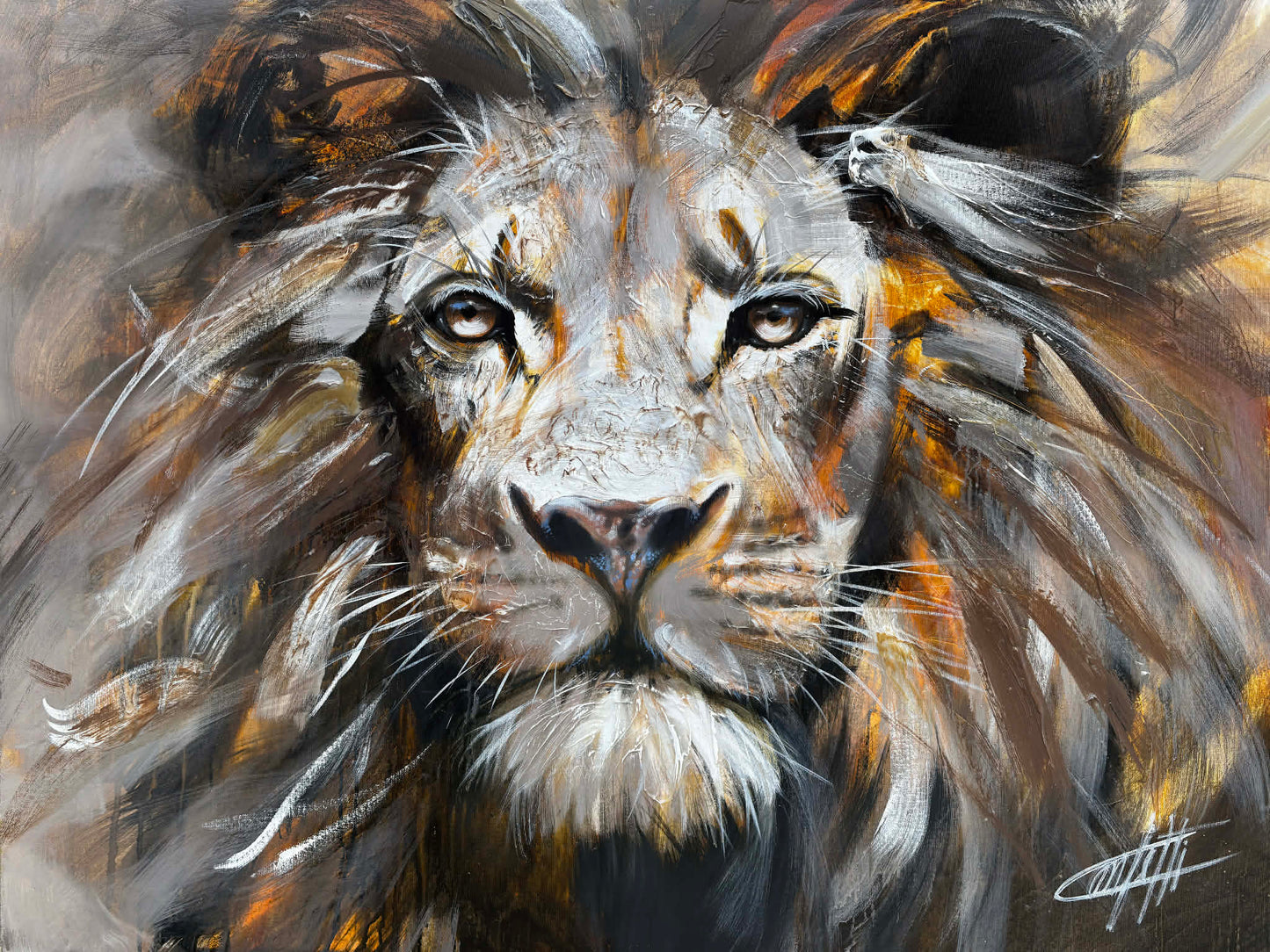 Le lion de l'horizon,  art print texturé par l'artiste Confetti,  moderne , abstraite