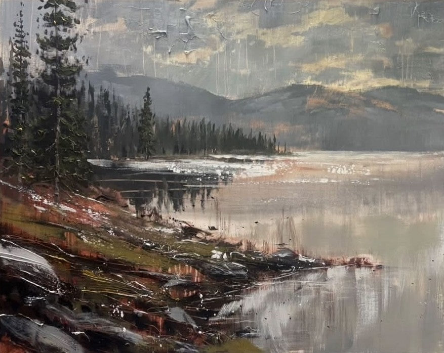 Un instant de grace sur le lac, la peinture originale de l'artiste Confetti avec beaucoup de texture