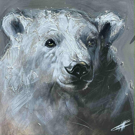 Sous la fourrure, la tendresse de l'ours, art print texturé par l'artiste Confetti, moderne, abstrait