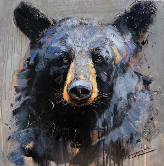 Le souffle sauvage, l'ours, la peinture originale de l'artiste Confetti avec beaucoup de texture, moderne et abstraite