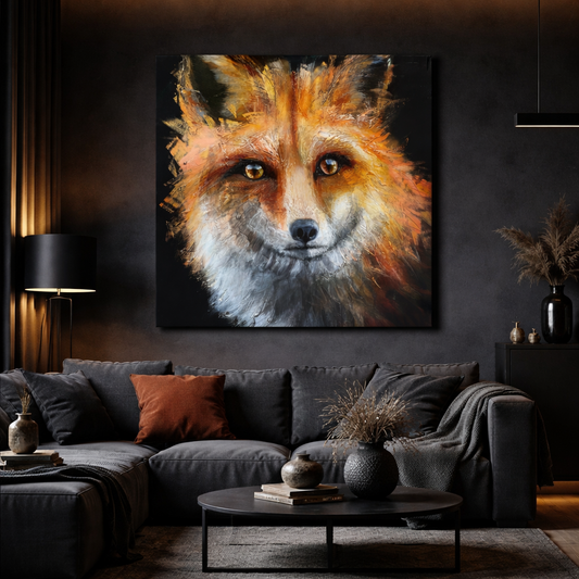 The mystical gaze, the fox, textured art print by Confetti artist, colorful fox, modern, abstract