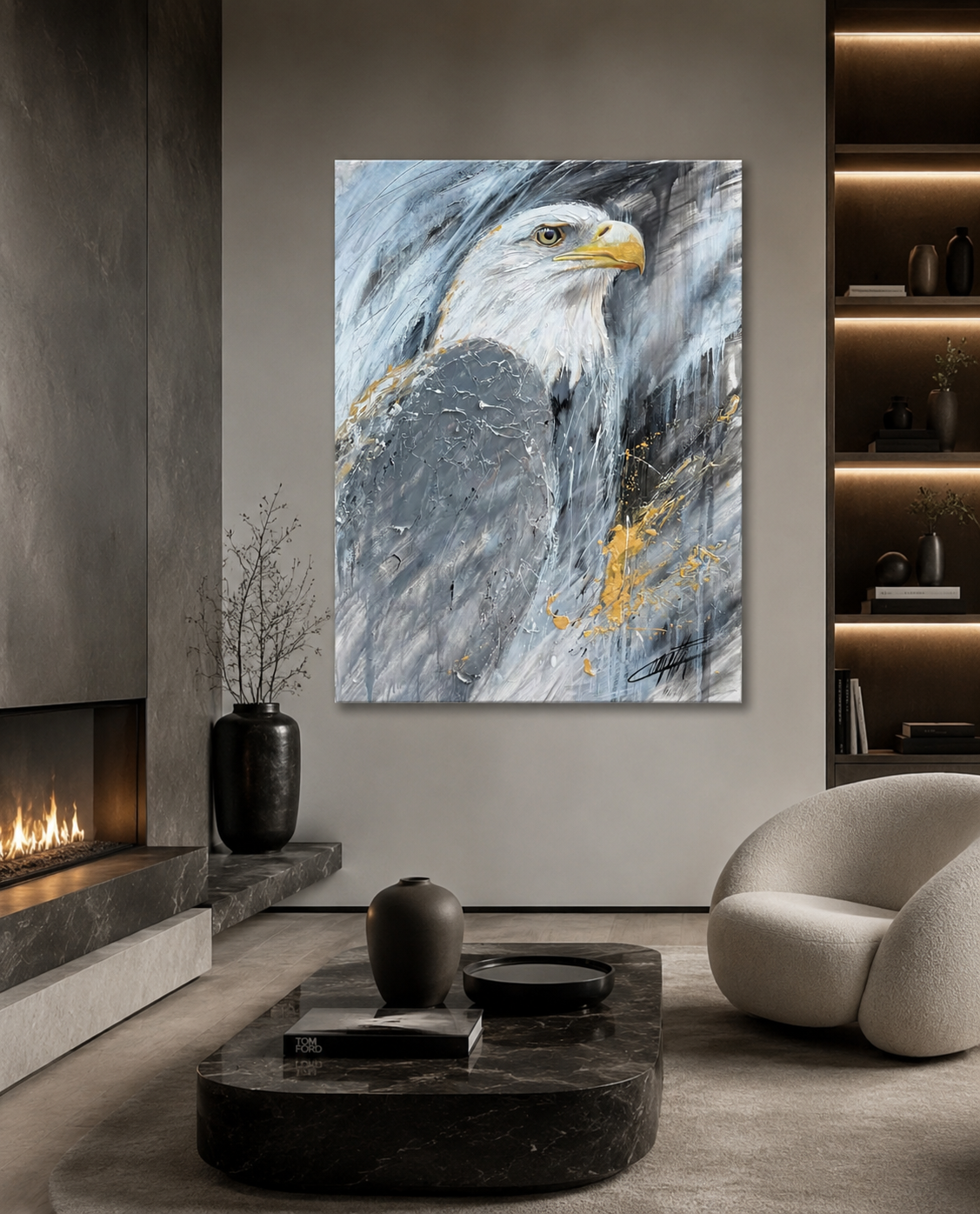 Le souverain du ciel, l'aigle, la peinture originale de l'artiste Confetti avec beaucoup de texture