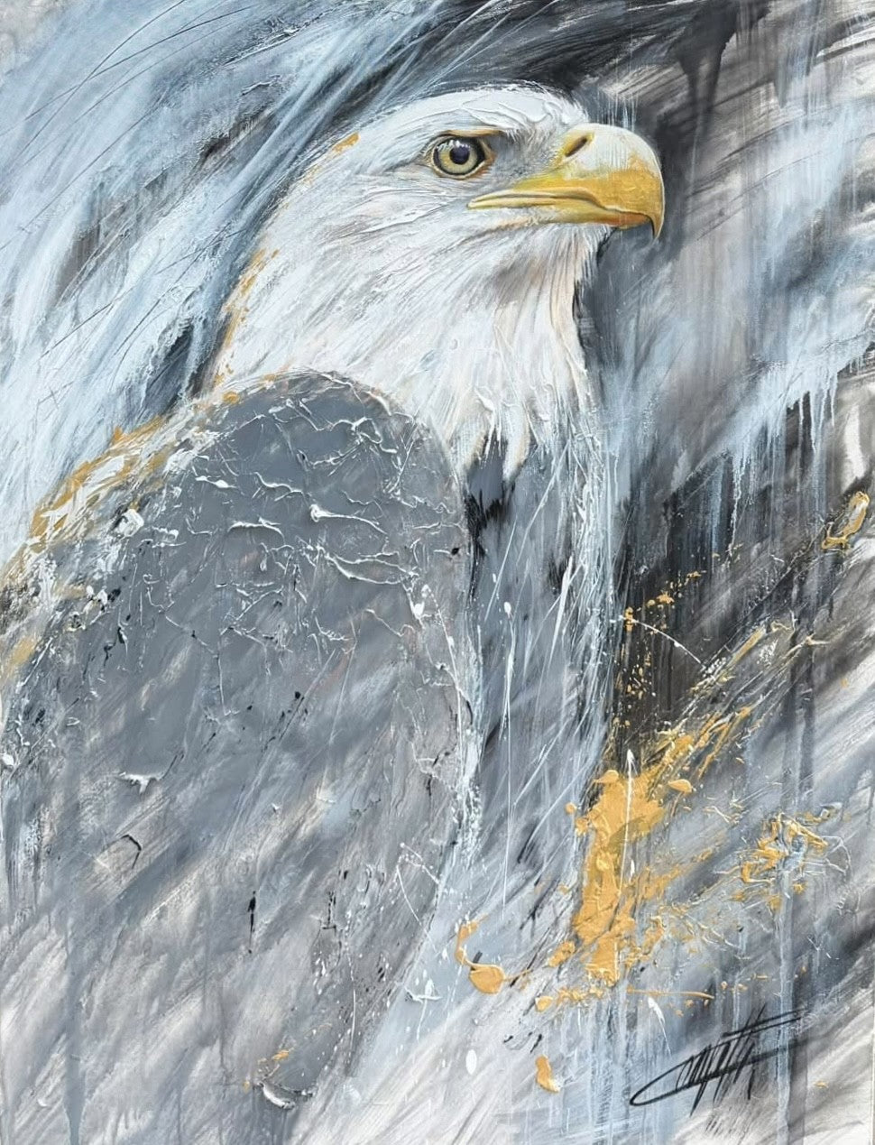 Le souverain du ciel, l'aigle, la peinture originale de l'artiste Confetti avec beaucoup de texture