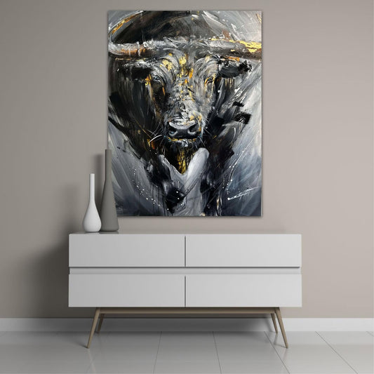 The master of horizons / artprint by Confetti, grey bull with a lot of texture
