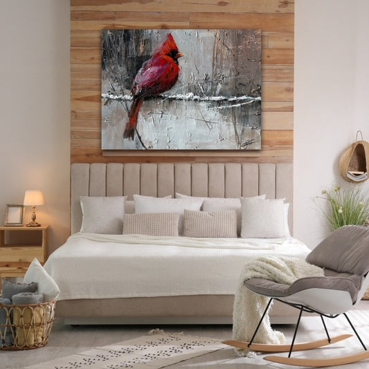 Le messager du givre, le cardinal, art print texturé par l'artiste Confetti,  moderne , abstraite