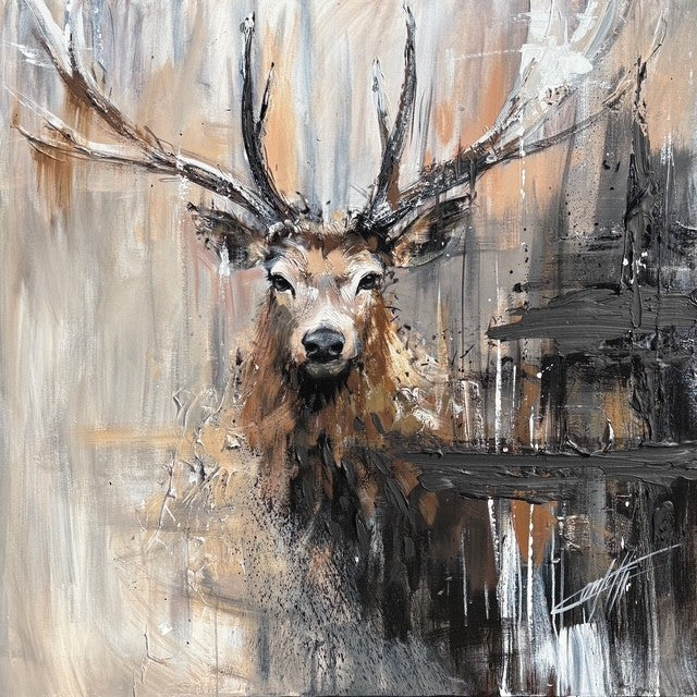 La noblesse sauvage,le cerf, art moderne imprimé et texturé par Confetti artiste, abstrait, cerf