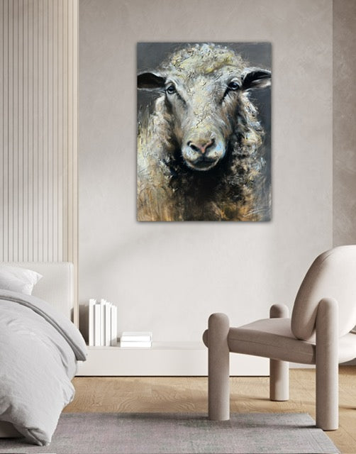 La douceur des collines, le mouton, art print texturé par l'artiste Confetti, moderne, abstrait