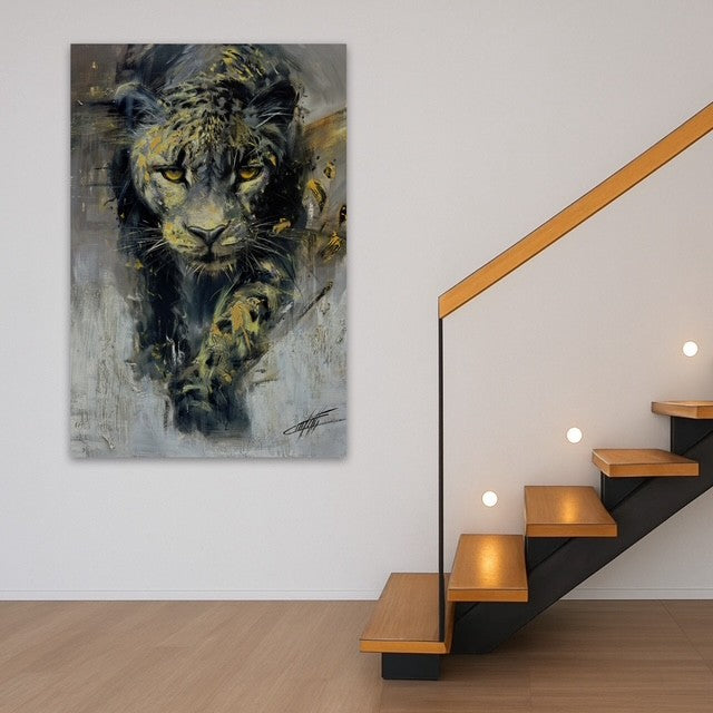 L'or du prédateur, le léopard, art print par l'artiste Confetti, texturé, moderne, abstrait