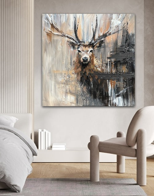 La noblesse sauvage,le cerf, art moderne imprimé et texturé par Confetti artiste, abstrait, cerf