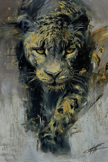 L'or du prédateur, le léopard, art print par l'artiste Confetti, texturé, moderne, abstrait
