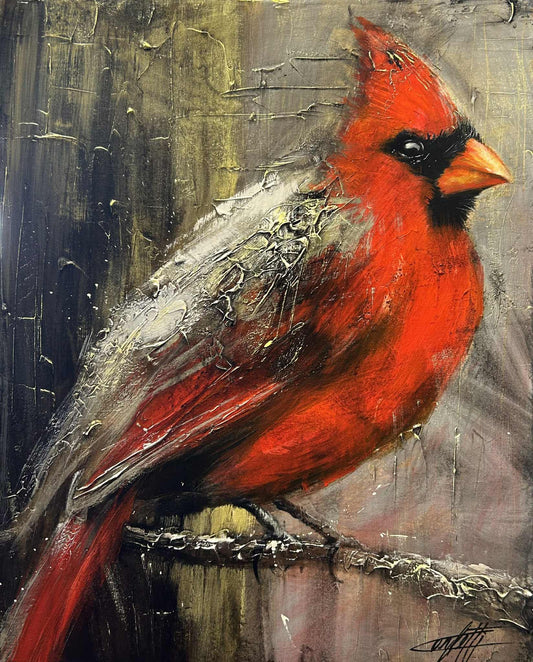 Toujours près de moi, le cardinal, art print texturé par l'artiste Confetti, moderne, abstrait